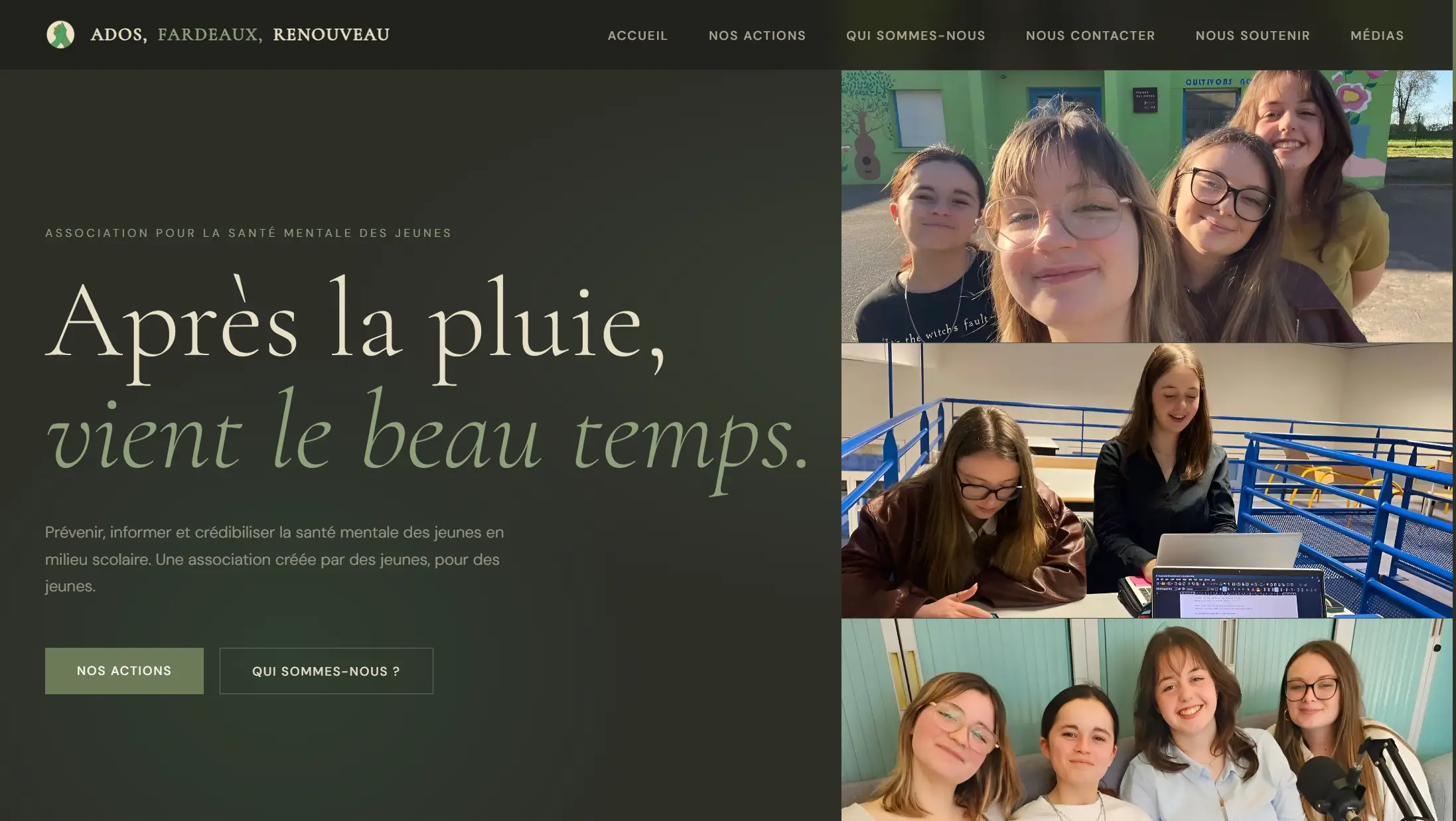 Capture d'écran du site Ados, Fardeaux, Renouveau